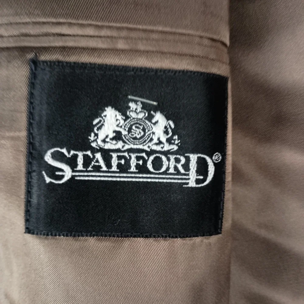 Vintage Stafford 40R Mens Double Breasted Green Blazer w/Black Blue Pinstripe